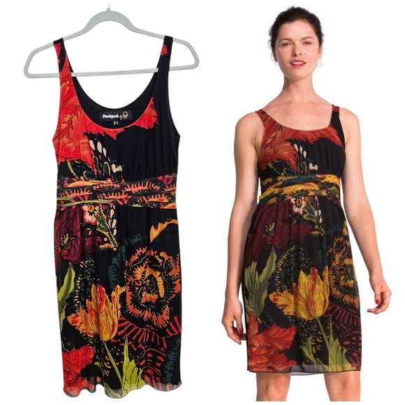 Desigual Vintage Y2K Fairy Floral Whimsigoth Babydoll Mesh Dress - Picture 1 of 8